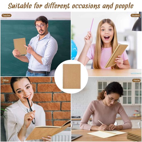 Outus 50 Pcs Spiral Notebook A5 Kraft Spiral Bound Notebooks Hardcover Wide Ruled Paper Wire Bound Spiral Journals Spiral Notepads Pack for Memo Diary Planner School Travel Office Supplies