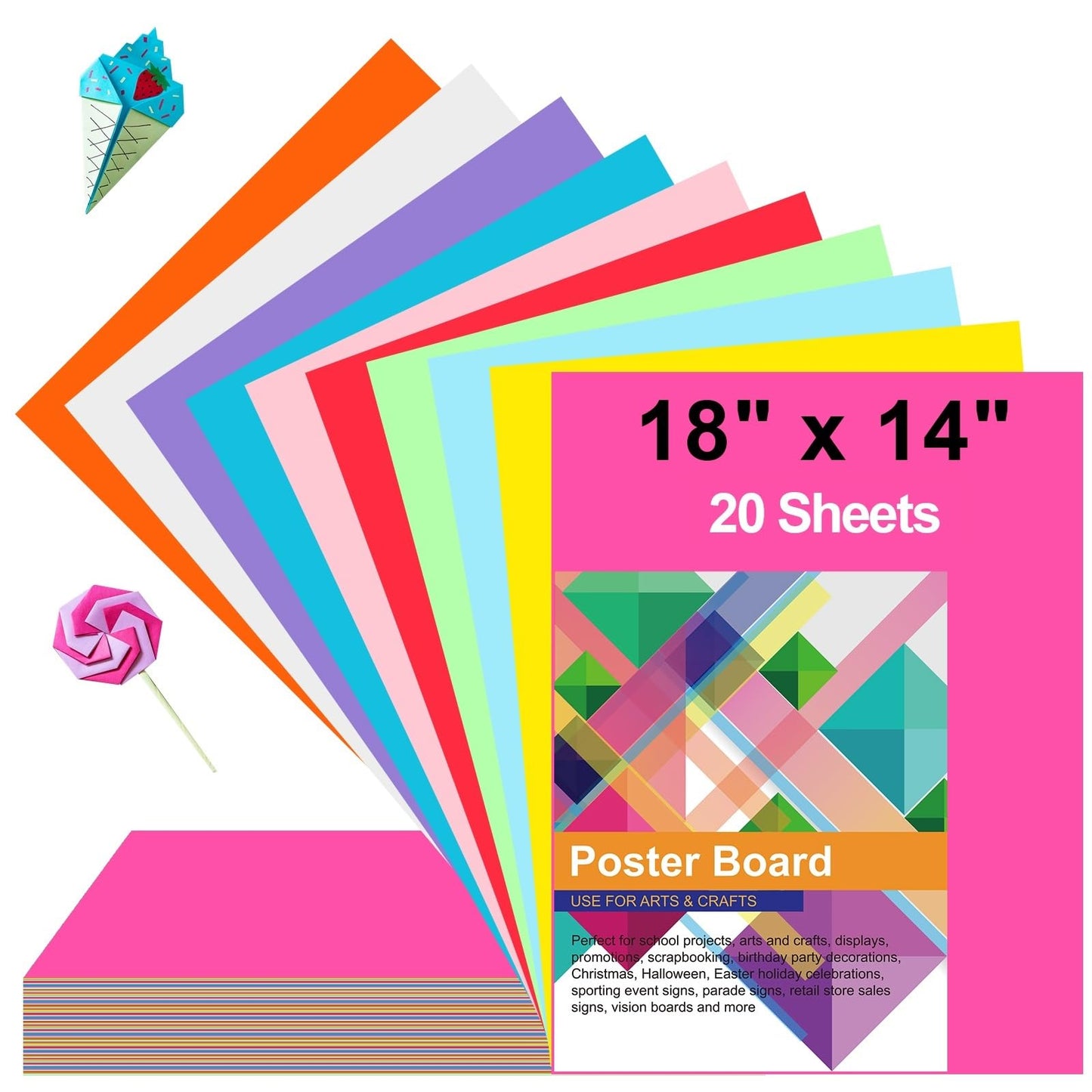 20 Pcs Poster Board Colorful Paper 14x18, ROOKEA Vision Boards Bulk Blank Graphic Display Posterboard Card Paper for Kids School Classroom Arts Craft Projects Drawing Scrapbooking