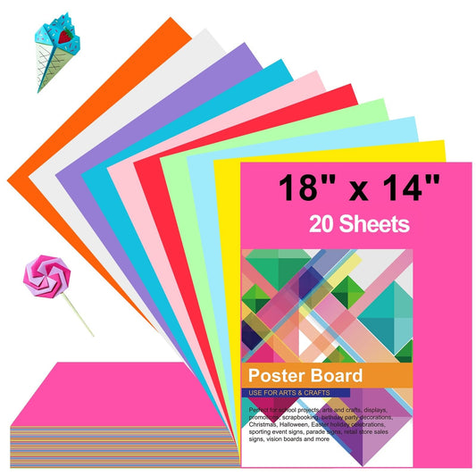 20 Pcs Poster Board Colorful Paper 14x18, ROOKEA Vision Boards Bulk Blank Graphic Display Posterboard Card Paper for Kids School Classroom Arts Craft Projects Drawing Scrapbooking