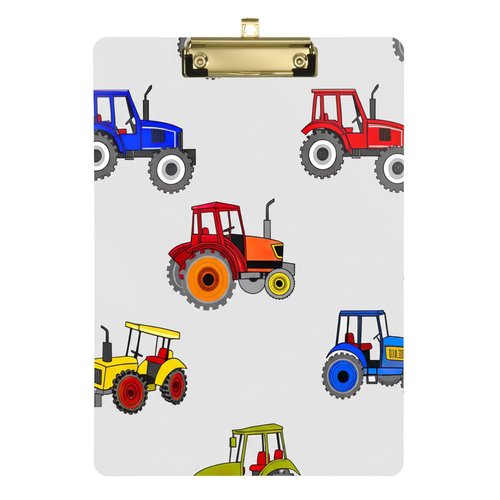 Tractor Print Farm Vehicle Colorful Acrylic Clipboard Student Clipboards 12" x 9" Kids Clinical Clip Boards Art Office Nursing School Gold