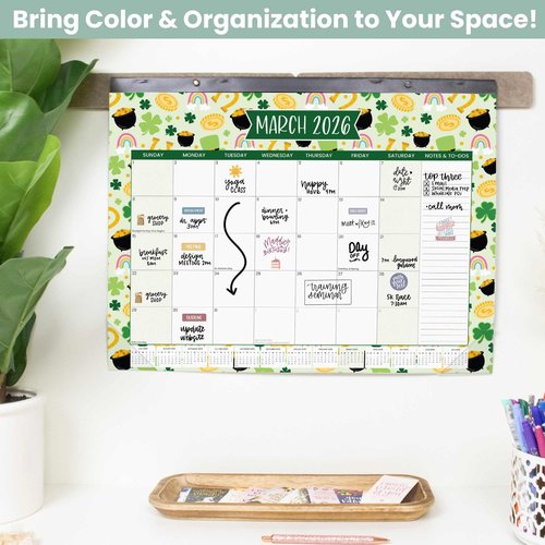 bloom daily planners Desk Calendar 2025-2026 - Academic Year Large Wall Calendar (July 2025 - July 2026) - 21” x 16” Desktop & Hanging Monthly Planner with Stickers for Home or Office - Holiday Icons
