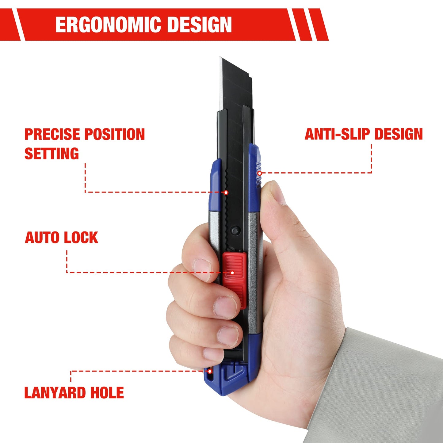 WORKPRO 18mm Retractable Utility Knife with 10-Piece SK5 Blades
