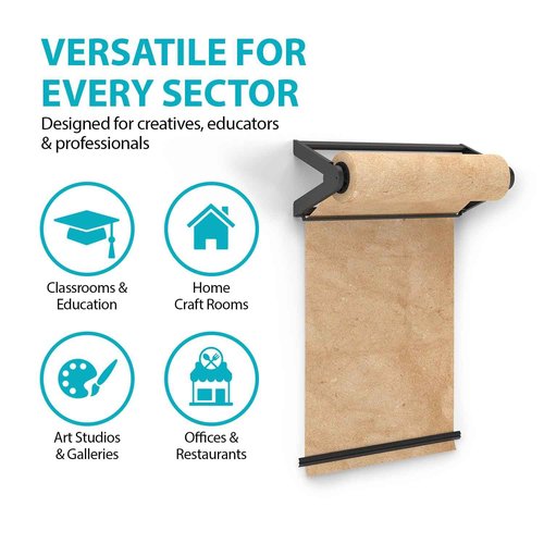MetCrafted Metal Wall Mounted Paper Roll Dispenser with Cutter Bar – 18” Wide Black Craft Paper Roll Holder – Ideal for to-Do List Board, Daily Notes, Menus, Grocery Lists and More
