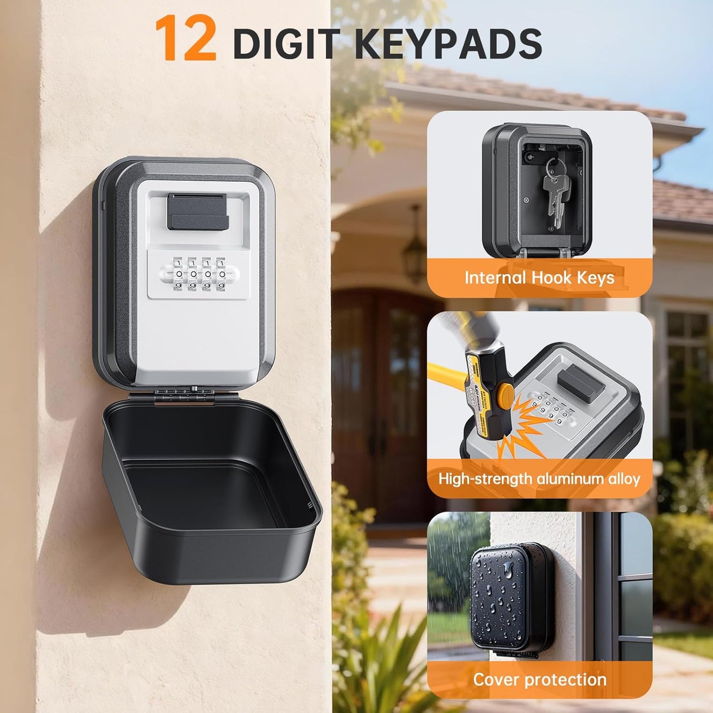 TOSICAM Key Lock Box - Waterproof 4-Digit Combination Safe for Outdoor & Home Use | Large Capacity