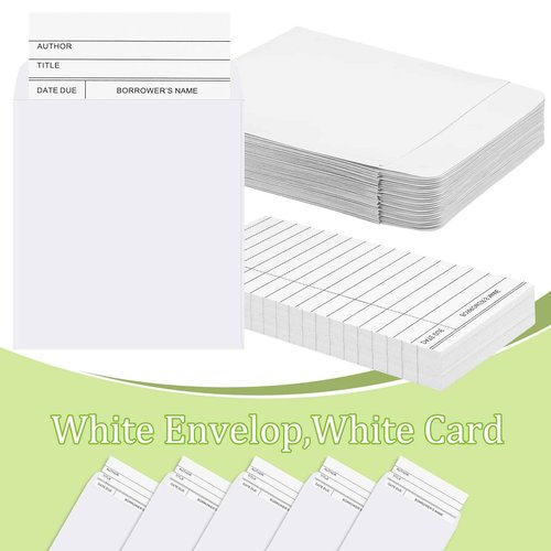Harloon 1000 Pcs Library Cards Pockets and Library Checkout Cards, Self Adhesive Book Pockets Personal Reading Kit Due Date Envelope Sleeves for Classroom Office CDs DVDs Gift Tag