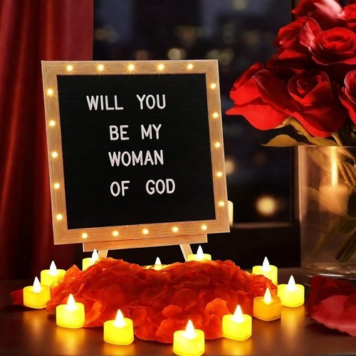 Ceenna Romantic LED Candle Sign - "Will You Be My Girlfriend" with Rose Petals | 10x10 Inch DIY Felt Board for Valentine's Day Decor