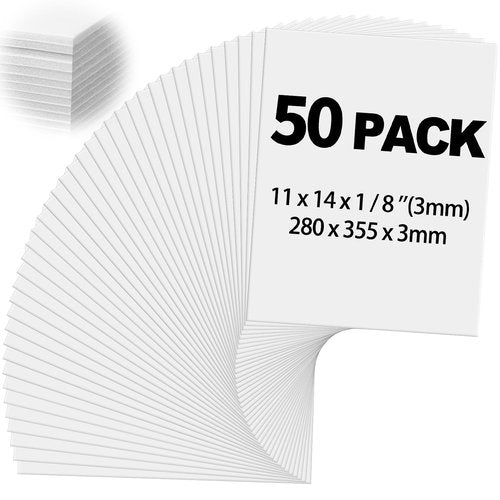 Frienda 50 Pack Foam Boards 1/8 Inch Thickness Foam Poster Boards for Presentation Board for School Crafts Office Art Projects(White,11 x 14 Inch)