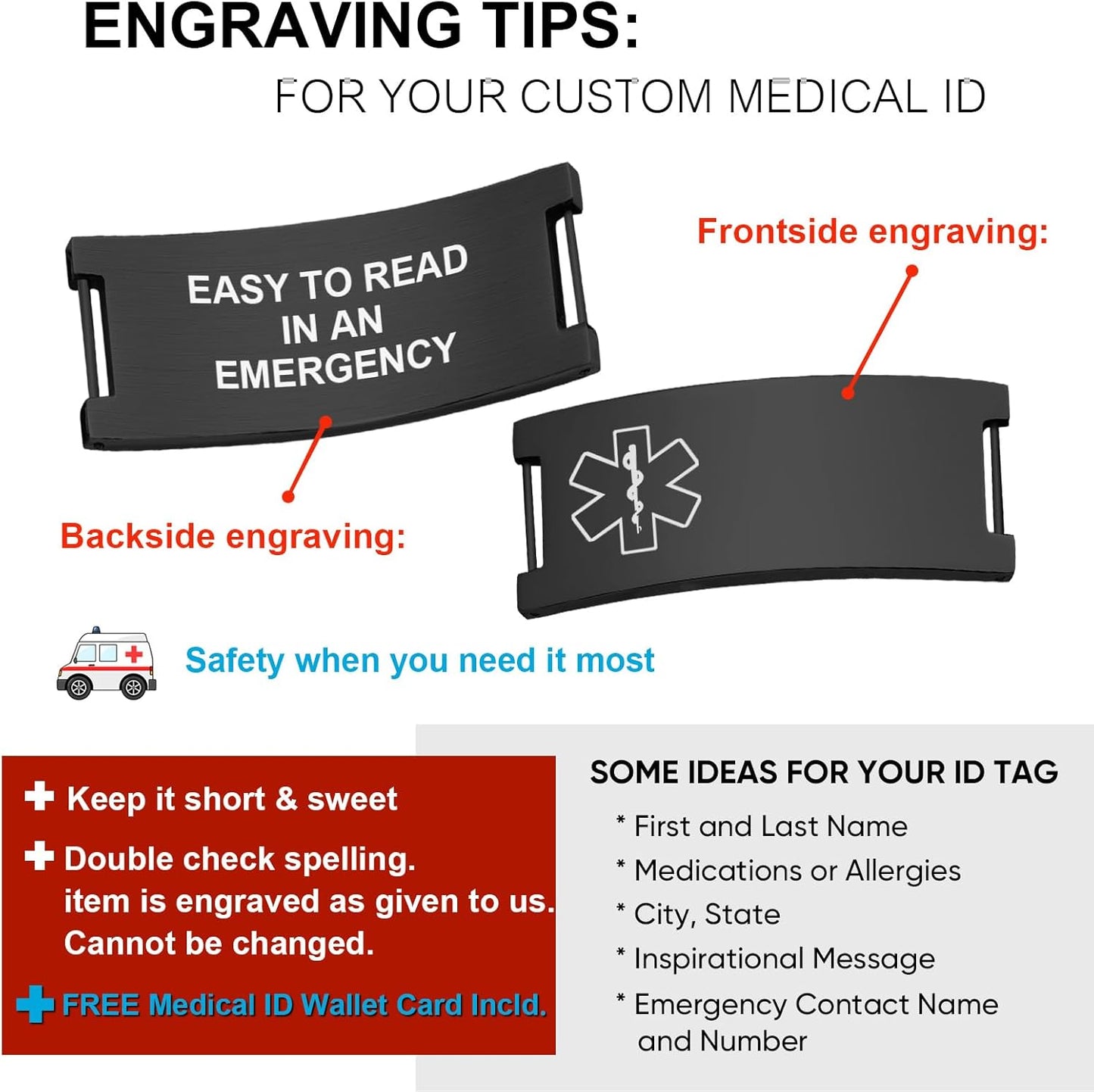 Skiennix Personalized Medical Alert Bracelet - Custom Engraved Stainless Steel ID for Emergency Awareness | Elastic Strap for Men