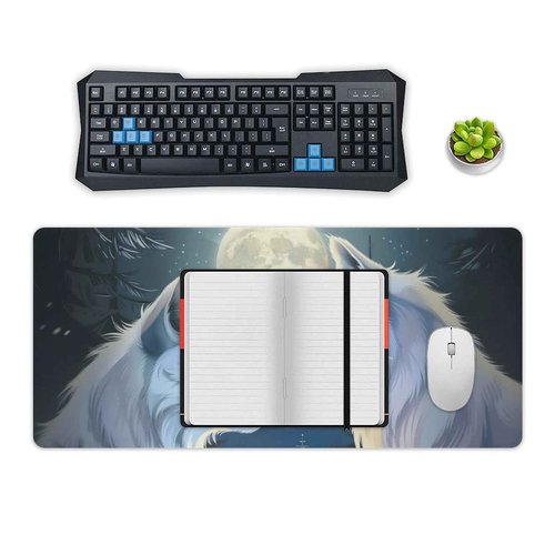 QEOPGNE Anime White Wolf Mousepad Large Wolves Mouse Pad Gaming Wolf Desk Mat Full Desk Keyboard Computer Pad Wildlife Animals Mouse Mat Office Desk Organizers and Accessories 35.4 x 15.7 Inch