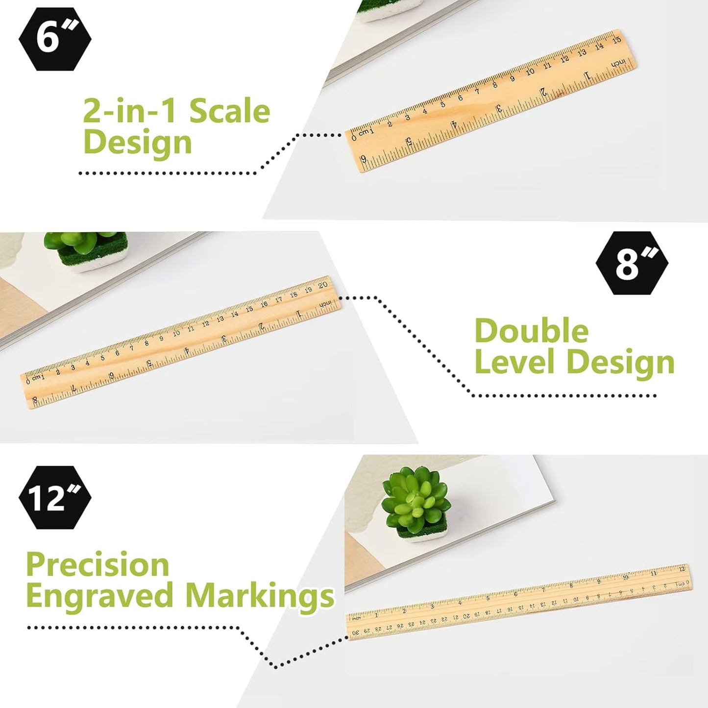 Wood Ruler Set by [Brand Name] - 3 Pack with 6", 8", and 12" Lengths for Precise Measurements | Ideal for Home, Office & Engineering