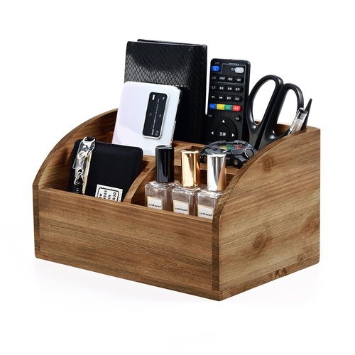 BONNY DODO Remote Control Holders Organizer Box for Table Small Solid Wooden Desk Farmhouse Home Decor Caddy Basket Store Tv Remote for Media Player,Pencil,Glassees&Office Supplies (Brown-M, M)