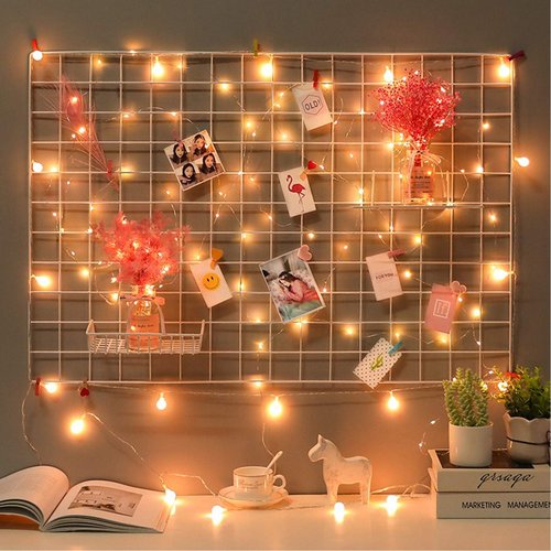 GBYAN 2 Pack Large Wall Grid Panels with Light and Clips, Photo Display Board, Picture Frame Collage Board, Wire Grid Wall Panel Room Decoration,White