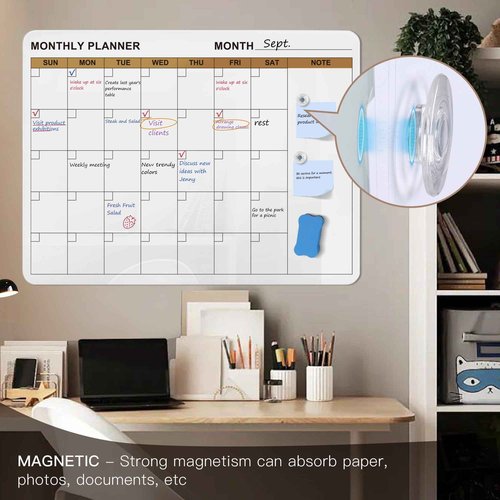 SELEAD Large Magnetic Glass Calendar Whiteboard for Wall - Dry Erase White Board with Markers, Magnets, Eraser - 3‘x2' Planner Pizarra for Home School Office