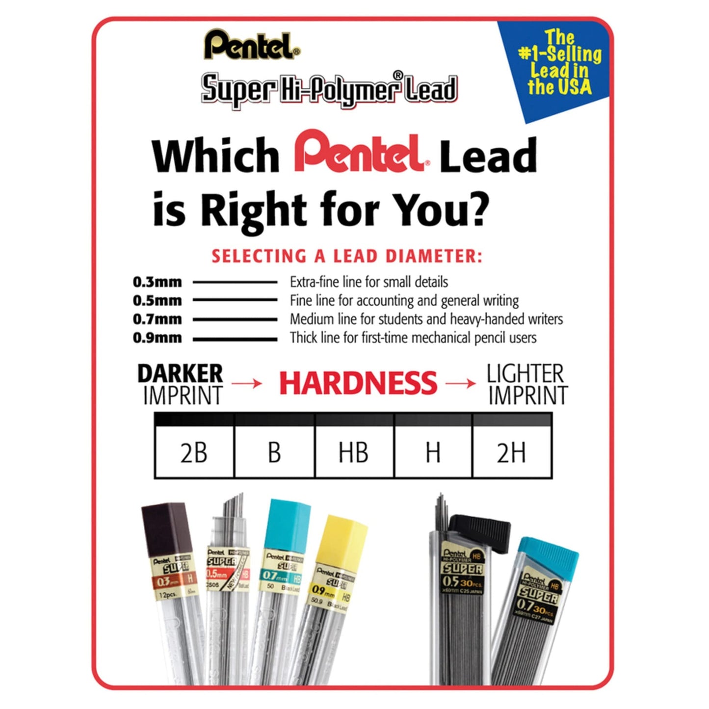 Pentel Super Hi-Polymer Lead Refills, (0.5 mm), Fine, HB, Pack of 3, 90 Pieces (C25BPHB3-K6)