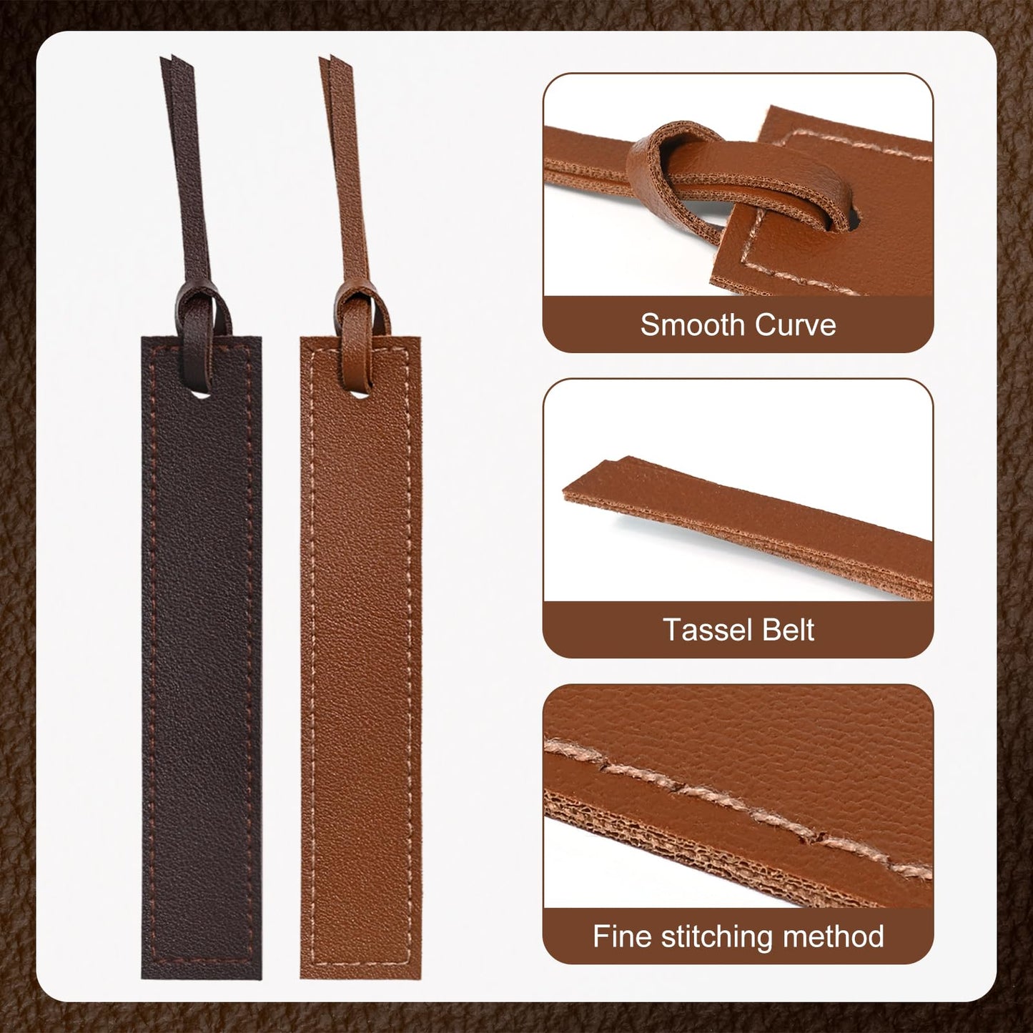 6 Pcs Leather Bookmarks with Tassels, Handmade Stitched Bookmarks - Classic Retro Style Page Markers, Unique Reading Gifts for Book Lovers, Men, Women, Readers, Teachers and Students