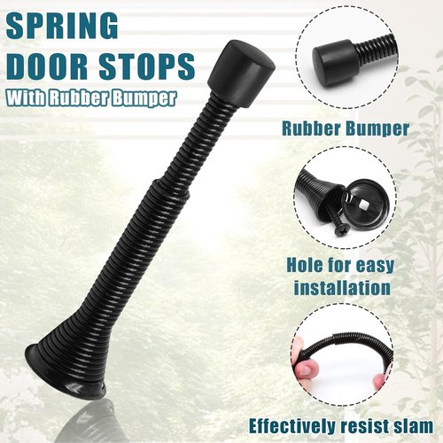 Skiennix 6 Pack Adjustable Spring Door Stoppers - Rubber Bumper, 3 to 4 Inch, Flexible Wall Stops | Black