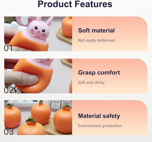 Carrot Rabbit Fidget Toys by Easter Basket Essentials - Fun Squeeze & Pop-Up Novelty Toy Set (3pcs)