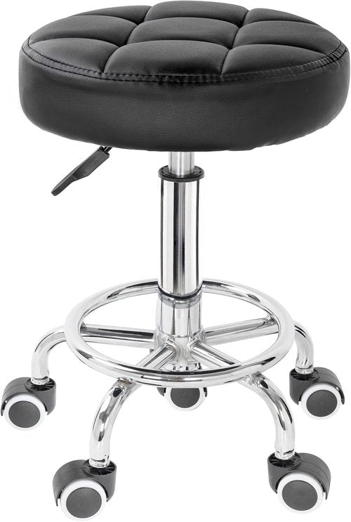 IBVIVIC PU Leather Rolling Stool - Height Adjustable Round Swivel Chair for Spa & Salon | Black