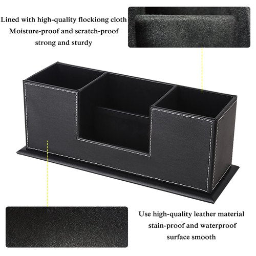 RHCSZ Leather Pencil Holders and Organizers for Workspace Accessories, Pen/Business Name Card Holder, Office & School Desk Supplies Holder (Black)