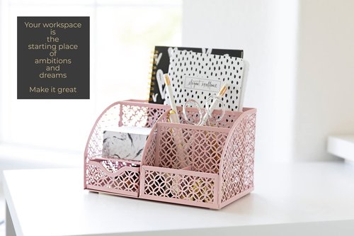 BLU MONACO Light Pink Desk Organizer – Cute & Girly Storage for Girls & Women, Paper & Office Supply Organizer for Home Office
