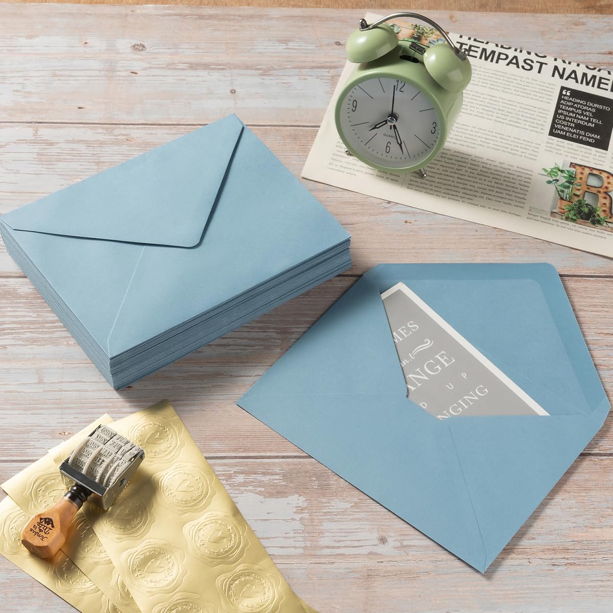 50 Pack A6 Envelopes with Stickers Dusty-Blue, 6 1/2 x 4 3/4 Inches