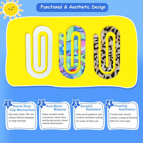 48 PCS Sublimation Acrylic Paper Clips Jumbo Blanks Kit (16 Clips 16 Display Cards 16 OPP Bags) 4x2 Inch Clear Paperclips for Heat Transfer DIY Gift Ready Bookmarks School Office Supplies