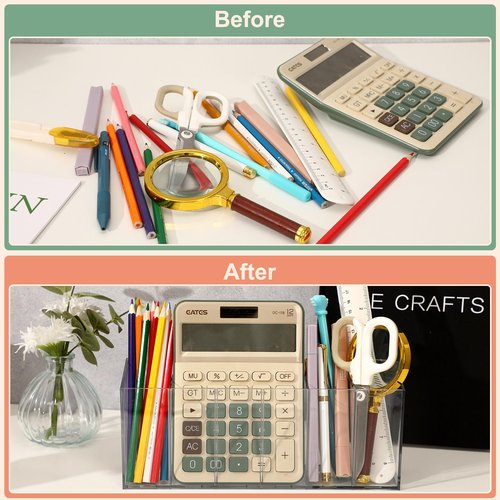 DECYOOL 2PCS Acrylic Organizers, Acrylic Makeup Brush Organizer 6 Compartments Pen Holders With Removable Dividers for Desk Accessories Cosmetic Storage Office Stationery Kitchen Supplies Clear
