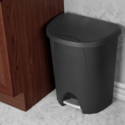 Sterilite 6.6 Gallon StepOn Wastebasket with Lid, Medium Sized Plastic Trash Can for the Kitchen, Bathroom, or Mudroom, Pedal, Black, 4-Pack