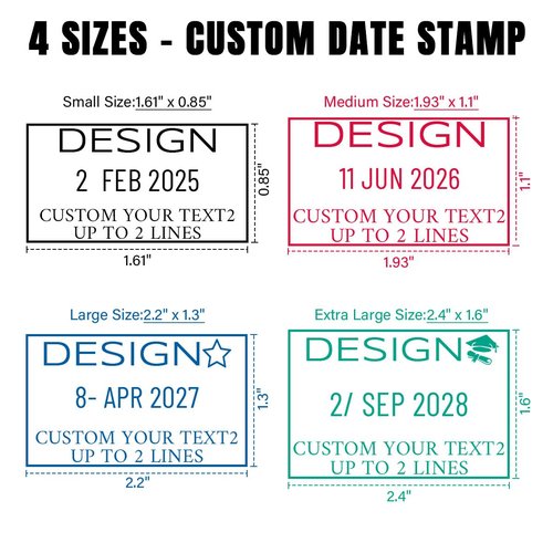 Custom Date Stamp with Personalized Text, Professional Self Inking - 4 Sizes 5 Color Inks Refill, for Paid Received Entered Stamper
