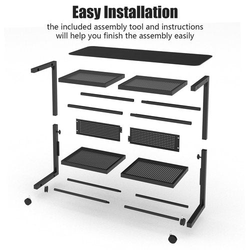 Moricher Computer Tower Stand - Height Adjustable 2-Tier ATX-Case PC Stand Printer Rack Pegboard with Rolling Wheels & Mousepad for Home Office Gaming Accessories