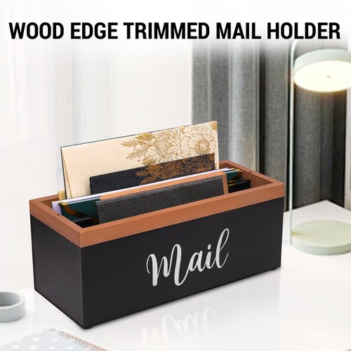 100% Real Wood Mail Organizer for Countertop, Dual-Sided MAIL Script Design, Mail Holder for Office, Desk, Entryway Table, Rustic Farmhouse Style, Great Home Decor Gifts