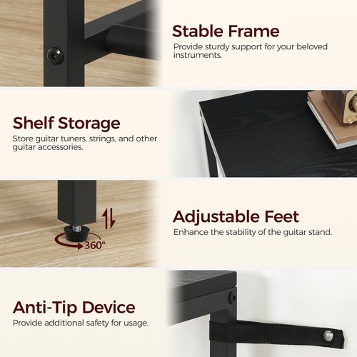 MAHANCRIS Guitar Stand, Multi-Guitar Rack, for Acoustic, Electric Guitar, Bass, Ukulele, Banjo, for 7 Guitars, Guitar AMP Stand, Record Rack, with Guitar Accessory Holder, EVA Cover, for Home Studio, Black GSHB8701