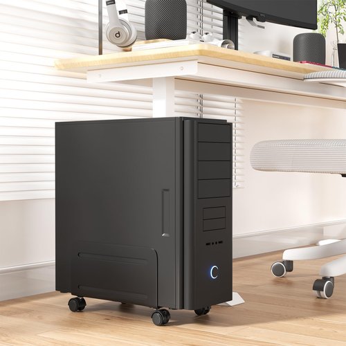 AGPTEK CPU Stand - Adjustable Width 4.7" to 8.2" with 2 Locking Wheels and 2 Caster Wheels - Black