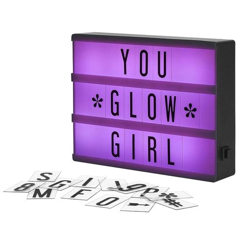 My Cinema Lightbox - RGB Color Changing LED Message Board | 100 Letters & Numbers, 7.8" x 5.9" Display for Home or Events