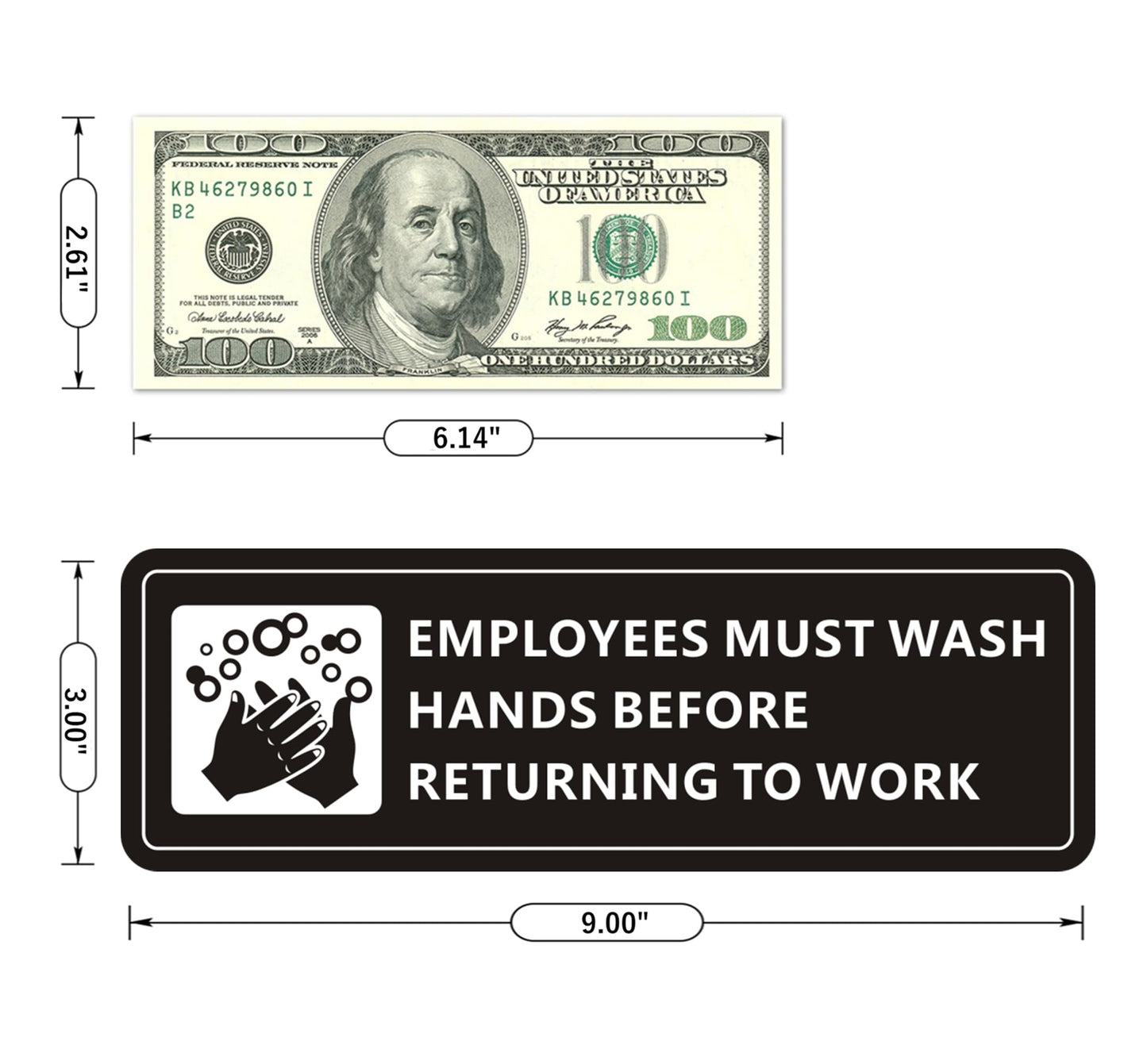 (4 Pack) Employees Must Wash Hands Sign, Self-Adhesive Metal Signage for Bathroom Office, Waterproof Aluminum Signs for Indoor Outdoor (9x3, Black)