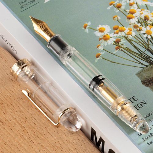 erofa Majohn P140 Fountain Pen O.8 Medium Nib, Piston Fill Large Capacity Transparent Acrylic Writing Gift Pen with Box