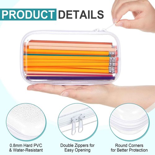 Qiyaz 15 Pcs Clear Hard Shell Zipper Case Plastic Bins Transparent Double Zippers Hard Pouch Clear Plastic Storage Box Containers for Building Blocks Cosmetics, Puzzles(7.5 x 4 Inches)