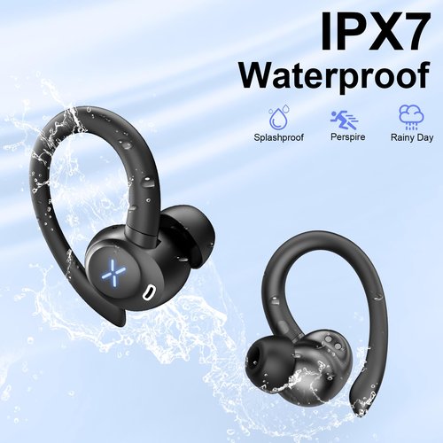 Wireless Earbuds, Bluetooth 5.4 Headphones Stereo Deep Bass with Earhooks, 50H Bluetooth Ear Buds with Noise Cancelling Mic, Fast Charging Digital Display IP7 Waterproof Earphones for Workout/Sports