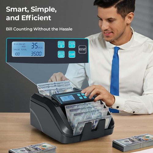 MUNBYN IMC51 Money Counter Machine - Fast 1100 Bills/Min with UV/MG/IR Detection | LCD Display (Black)