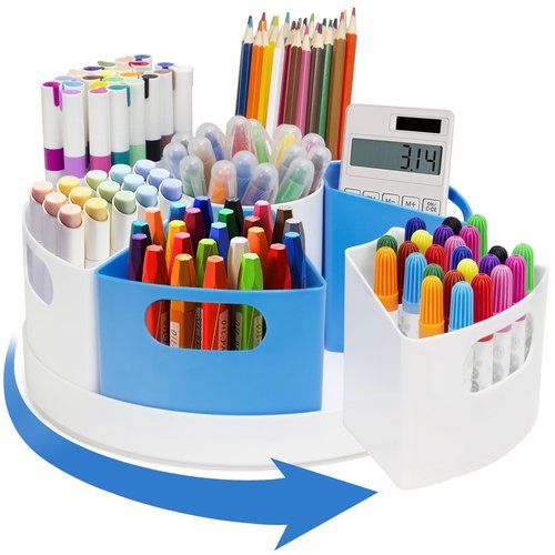 ZERUIDM Rotating Art Supply Storage for Kids, Crayon & Marker Organizer and Pencil Holder for School Teachers and Classroom Crafts, Rotating Desk Organizer Caddy