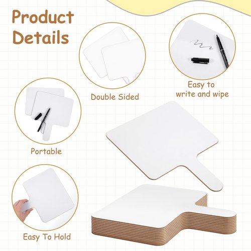JJUNW 12 PCS 8 x 10.1 Inch Dry Erase Paddle, Handheld Wooden White Board Double Sided Dry Erase Signs Auction Paddles for Students Classroom Office Meeting Voting Answers Shower Games Party