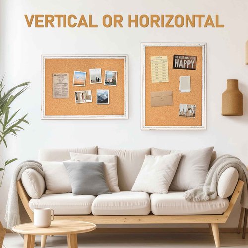 DOLLAR BOSS White Cork Board for Wall - 48 X 36 Inches, Rustic Wooden Frame Large Bulletin Board, Decorative Hanging Pin Board for Office & Home Decor
