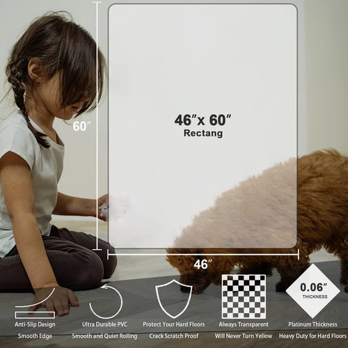 100pointONE Office Chair Mat for Hardwood Floor, 60" x 46" Transparent Desk Chair Floor Mat for Hard Floors, Plastic Floor Protector Mat for Office & Home