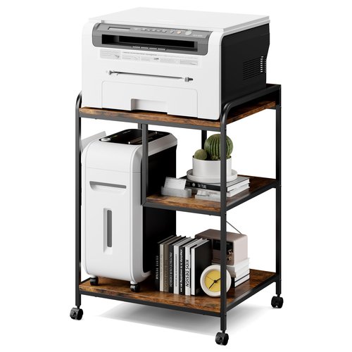 Warmiehomy Printer Table with Storage Large Printer Stand with Wheels for Home Office, PC Tower Stand, Host Computer Cart, Shelf for Desktop CPU Shredder - Rustic Brown