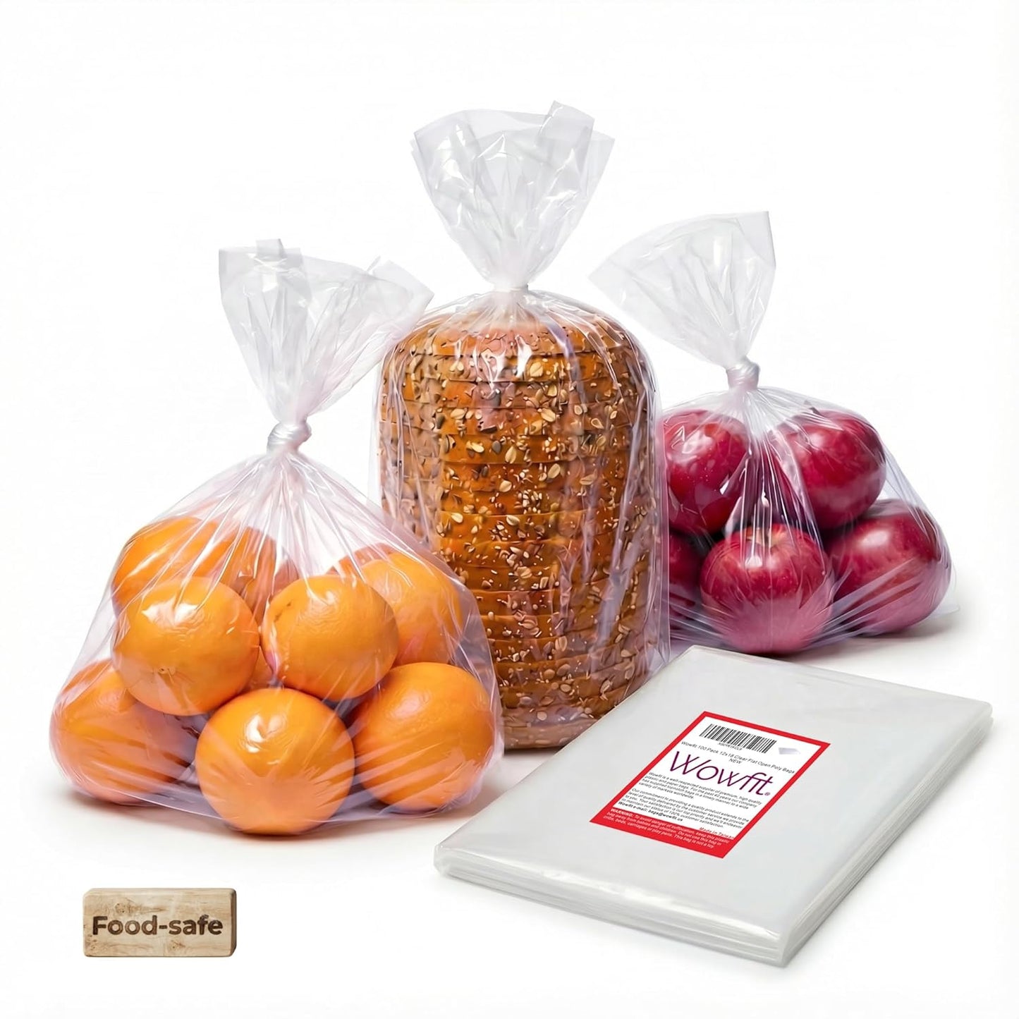 Wowfit Clear Plastic Flat Open Poly Bags - 12x18 Inch, 1.1 Mil | Ideal for Food Storage, Bread, and More