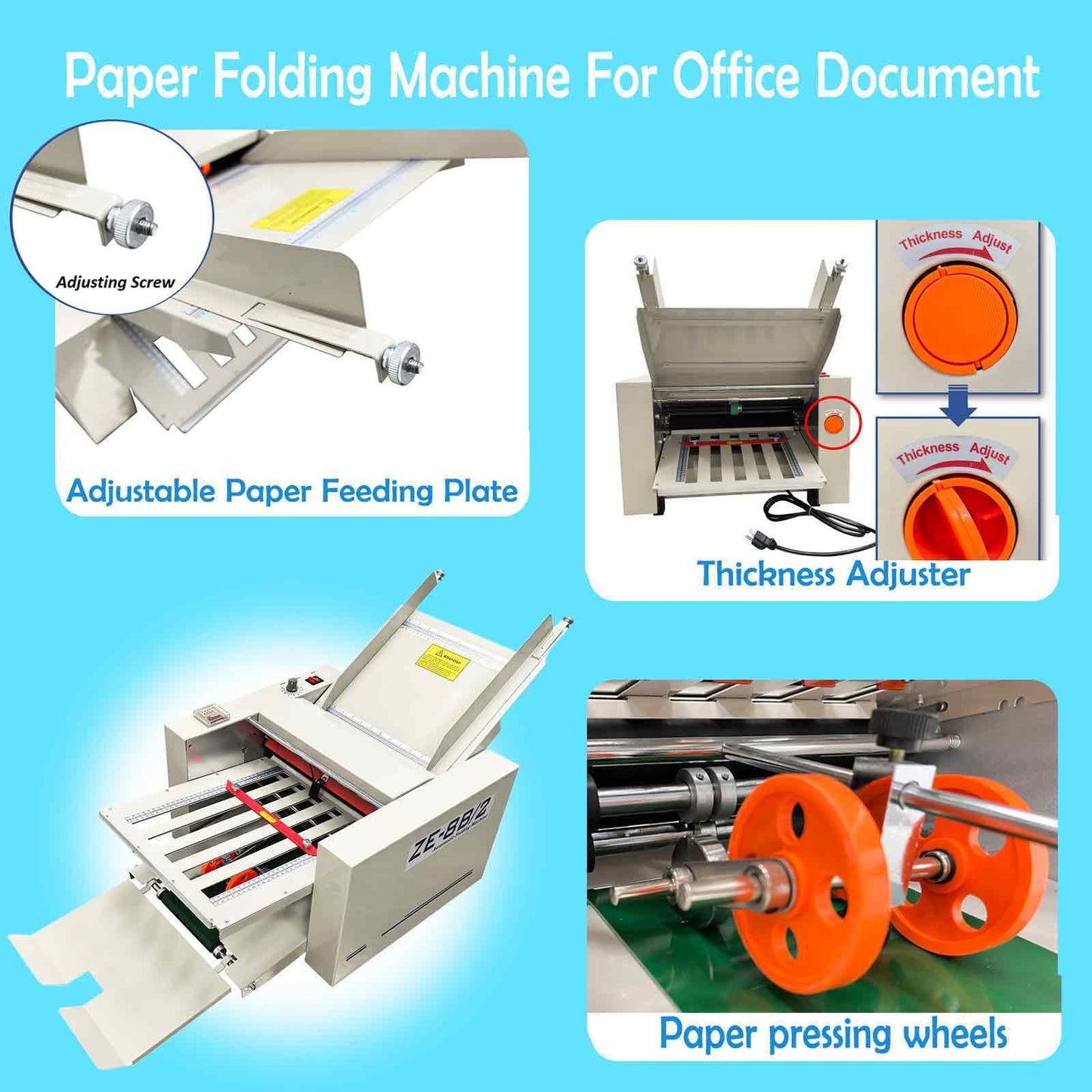 BEILOCKERY Automatic Paper Folding Machine, Electric Paper Folder with 2 Trays, Fold Sizes 2x3in to 12x27in, Adjustable Speed Max 262ft/min, for Folding Manuals Document Business Letters 110V