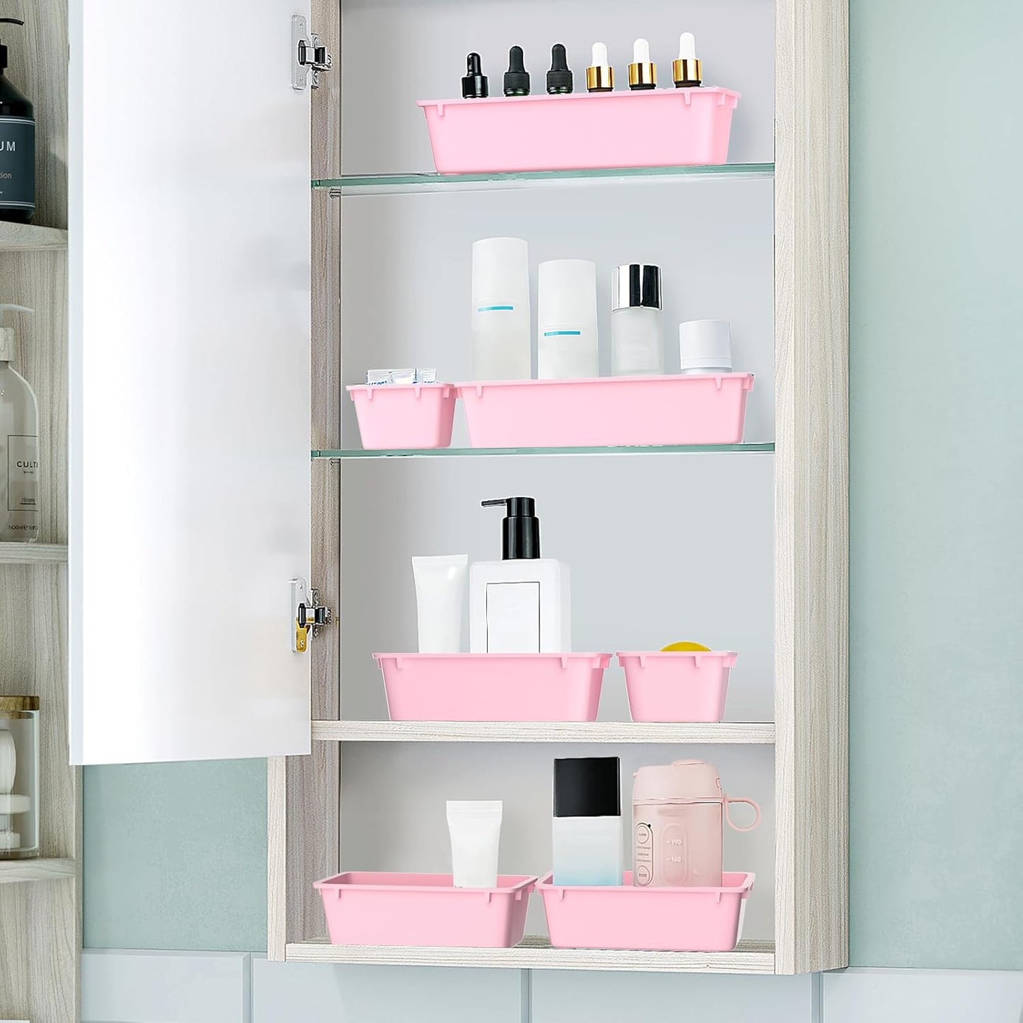 WOWBOX 25 PCS Plastic Drawer Organizer Set - Versatile Storage Bins for Makeup, Jewelry & Gadgets | Pink