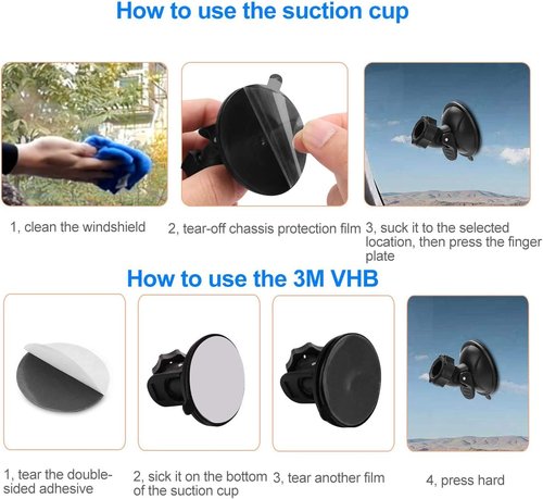 Crosstour Dash Cam Suction Cup Mount - 16 Adjustable Points & Double-Sided Adhesive Tapes