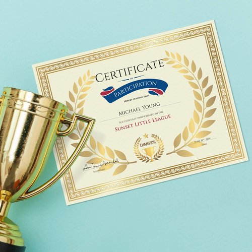 Sweetzer & Orange 50 Certificate Paper 8.5 x 11 for Printing, 180gsm Cardstock Gold Border Award Certificates Paper for Completion of Graduation Diploma, Employee of The Month & Sports Achievements