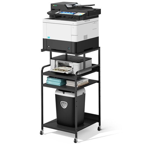 Extra Tall & Large Printer Stand, 24" x 24"x 46'' Height 4 Tier Metal Printer Table for Home Office, Printer Stand with Adjustable Storage Shelf, Rolling Cart for 3D Laser Printer (Black)